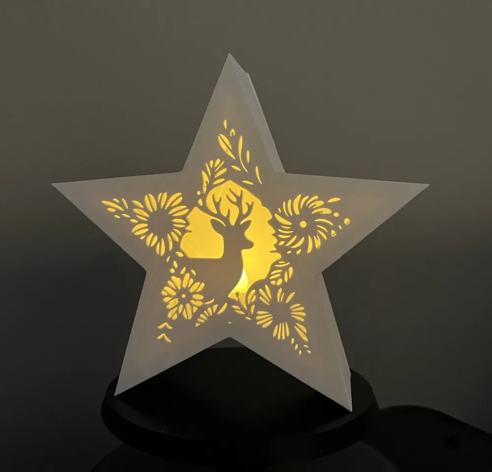 Julestjerne med reinsdyr  3D-printet telysholder
