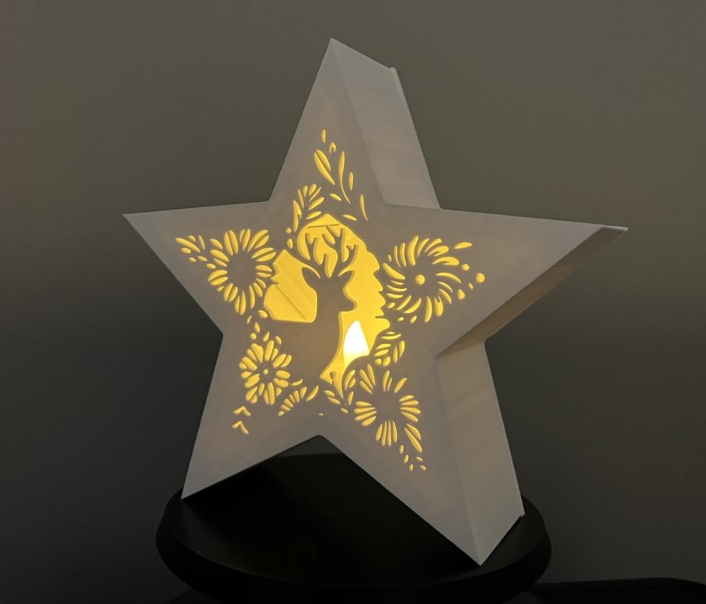 Julestjerne med reinsdyr  3D-printet telysholder
