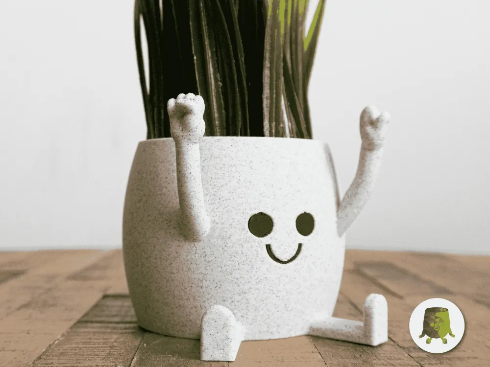 Happy-potte Knoke opp 3D-printet plantepotte i PLA-bioplast